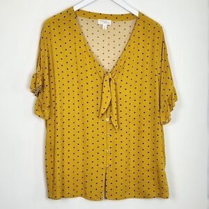 Morgan Taylor Women's Yellow/Black Polkadot Blouse Top Size M